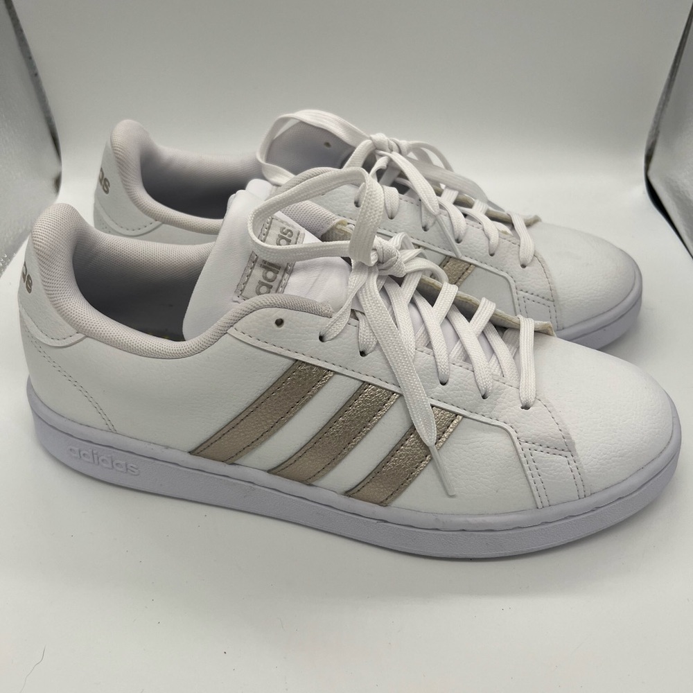 Adidas Women's White and Gold Sneakers
